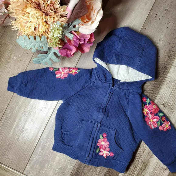 Blue and Pink Floral Embroidered Baby Girls Zip Up Jacket Size 12m NWOT - Picture 4 of 14